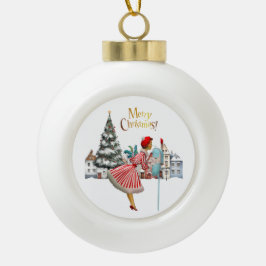 1950 Vintage Lady Posting Weihnachtsgrüße Keramik Kugel-Ornament