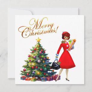 1950 Vintage Lady Weihnachtseinkäufe für Geschenke Karte