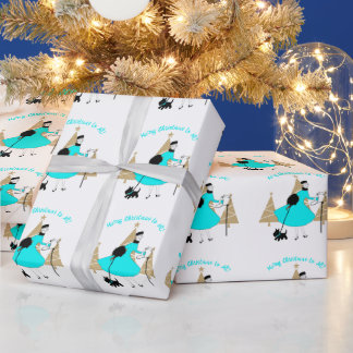 1950 Vintage Lady Weihnachtsgrüße Geschenkpapier