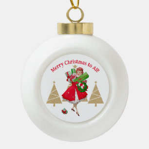 1950 Vintage Lady Weihnachtsgrüße Keramik Kugel-Ornament