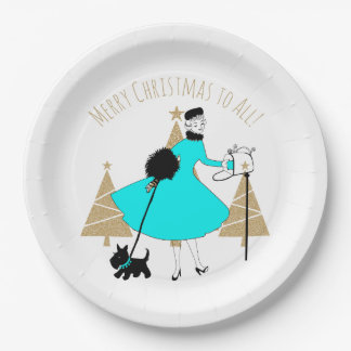 1950 Vintage Lady Weihnachtsgrüße Pappteller