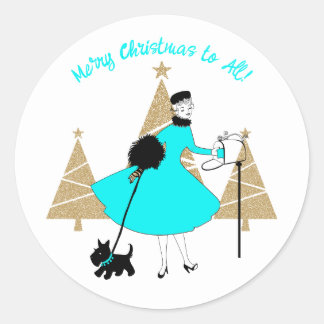 1950 Vintage Lady Weihnachtsgrüße Runder Aufkleber