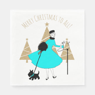 1950 Vintage Lady Weihnachtsgrüße Serviette