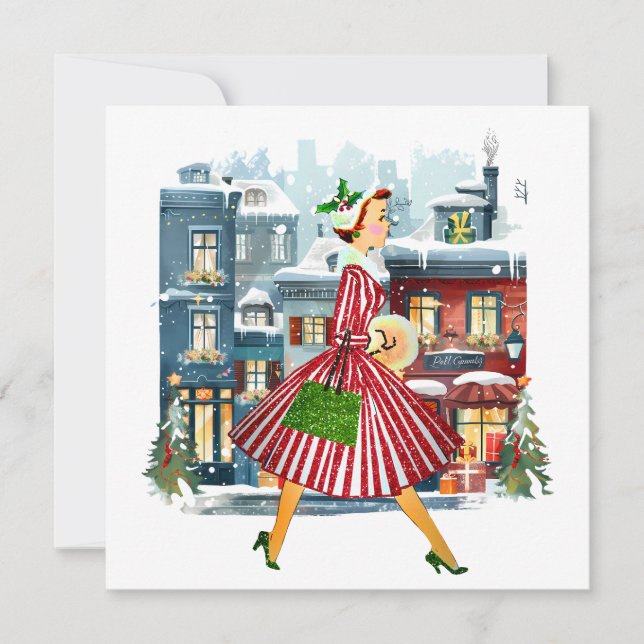 1950 Vintage Weihnachtsfrau Feiertagskarte (Vorderseite)