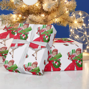 1950 Vintage Weihnachtsfrau Geschenkpapier