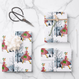 1950 Vintage Weihnachtsfrau Geschenkpapier Set