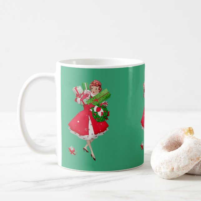 1950 Vintage Weihnachtsfrau Kaffeetasse (Mit Donut)