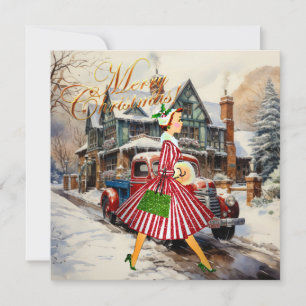 1950 Vintage Weihnachtsfrau Karte