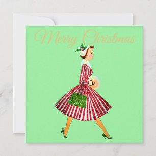 1950 Vintage Weihnachtsfrau Karte