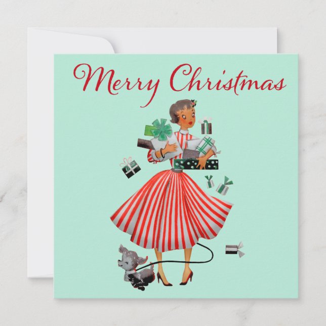 1950 Vintage Weihnachtsfrau Karte (Vorderseite)