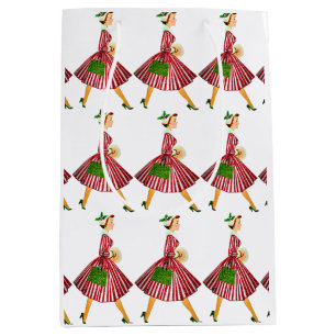 1950 Vintage Weihnachtsfrau Mittlere Geschenktüte