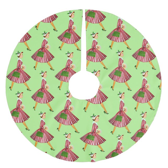 1950 Vintage Weihnachtsfrau Polyester Weihnachtsbaumdecke (Vorderseite)