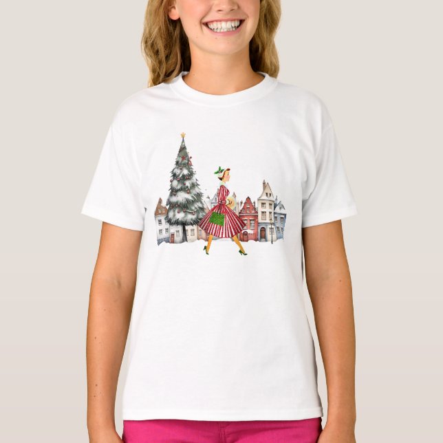 1950 Vintage Weihnachtsfrau T-Shirt (Vorderseite)