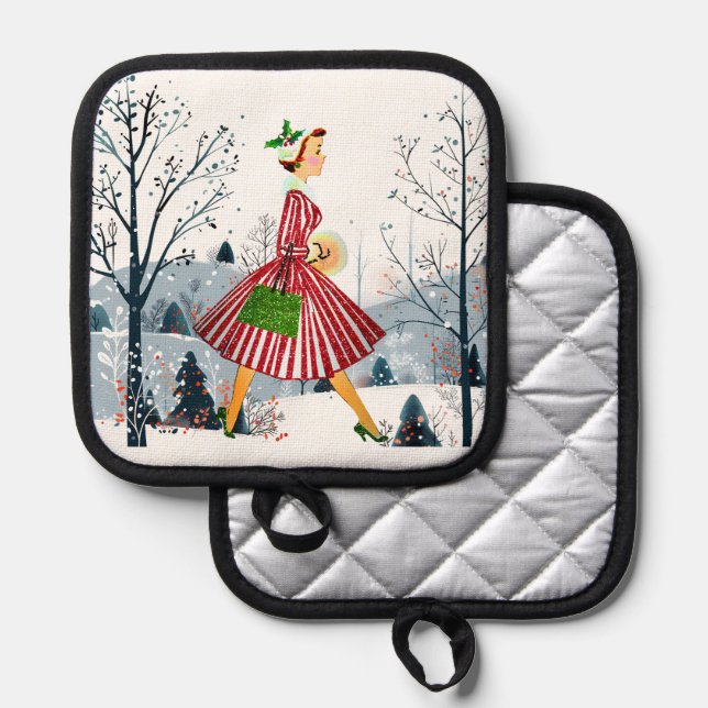 1950 Vintage Weihnachtsfrau Topflappen (Vorderseite/Rückseite)