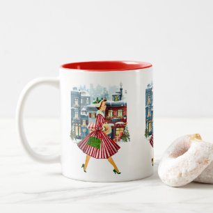 1950 Vintage Weihnachtsfrau Zweifarbige Tasse