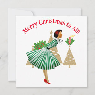 1950 Vintage Weihnachtsgrüße der Lady Einladung