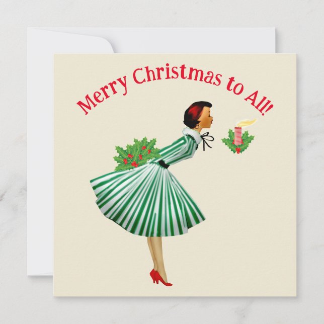 1950 Vintage Weihnachtsgrüße der Lady Einladung (Vorderseite)