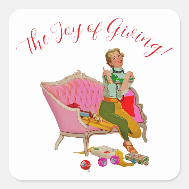 1950 Vintage Weihnachtsgrüße der Lady Quadratischer Aufkleber (Vorderseite)