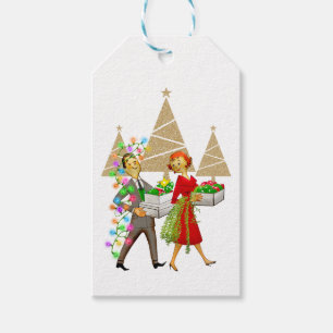 1950 Vintager Mann und weibliches Paar Geschenkanhänger