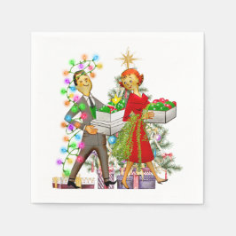 1950 Vintager Mann und weibliches Paar Serviette