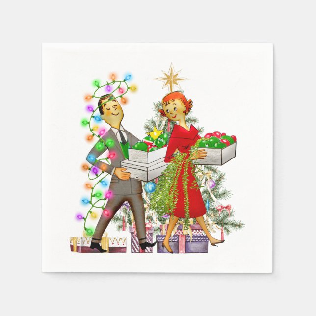 1950 Vintager Mann und weibliches Paar Serviette (Vorderseite)