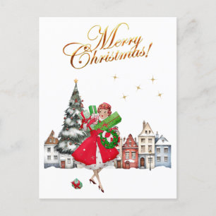 1950 Vintager Weihnachtskauf für Frauen Feiertagspostkarte