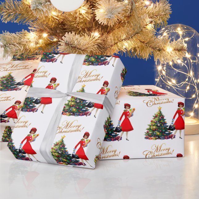 1950 Vintager Weihnachtskauf für Frauen Geschenkpapier (Feiertage)