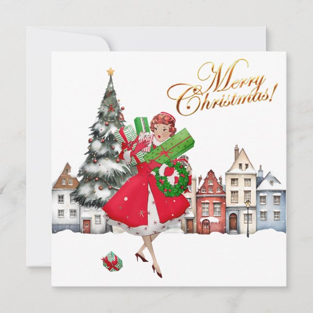 1950 Vintager Weihnachtskauf für Frauen Karte (Vorderseite)