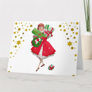 1950 Vintager Weihnachtskauf für Frauen Karte