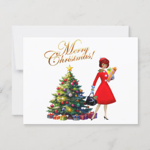 1950 Vintager Weihnachtskauf für Frauen Postkarte