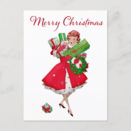 1950 Vintager Weihnachtskauf für Frauen Postkarte