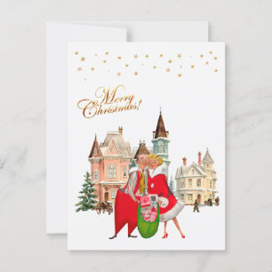 1950 Vintages Paar Frohe Weihnachten Postkarte