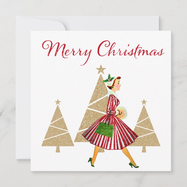 1950 Vintages Weihnachtsgeschäft für Lady Feiertagskarte (Vorderseite)