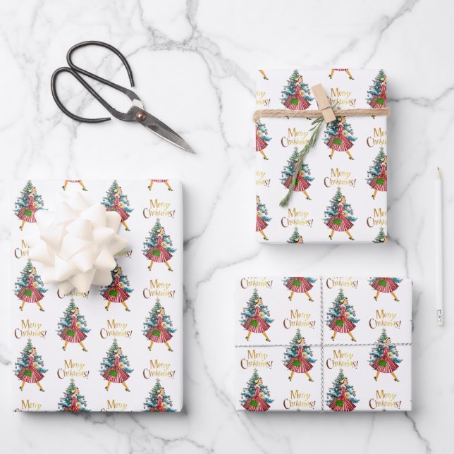 1950 Vintages Weihnachtsgeschäft für Lady Geschenkpapier Set (Vorderseite)