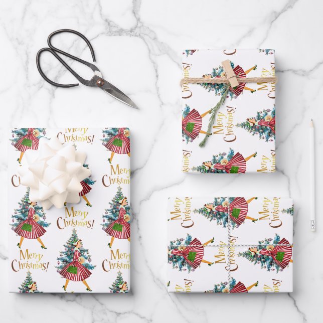 1950 Vintages Weihnachtsgeschäft für Lady Geschenkpapier Set (Vorderseite)