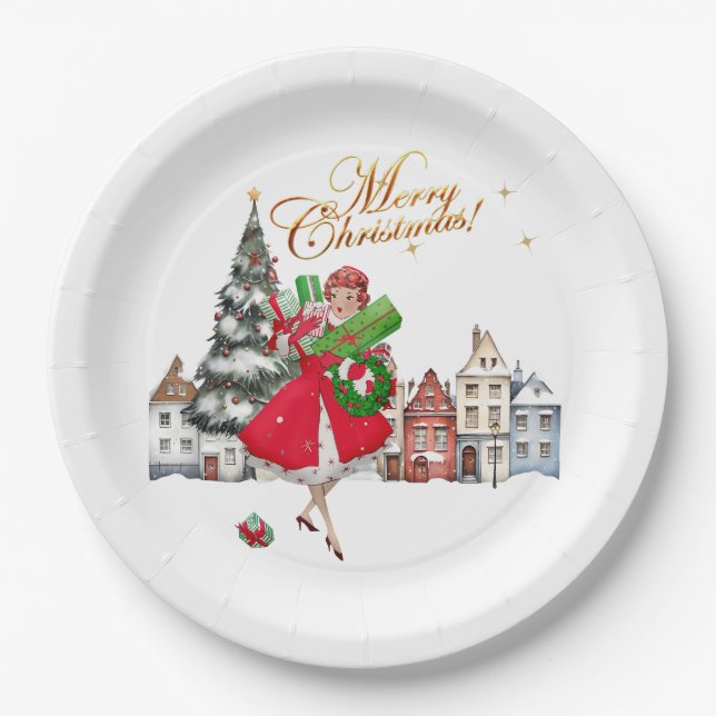 1950 Vintages Weihnachtsgeschäft für Lady Pappteller (Vorderseite)