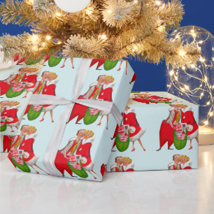 1950 Vintages Weihnachtspaar Geschenkpapier
