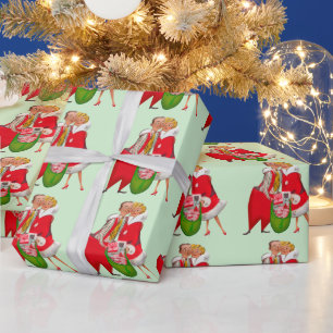 1950 Vintages Weihnachtspaar Geschenkpapier
