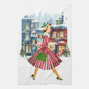 1950 Weihnachten Vintage Dame Geschirrtuch