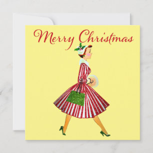 1950 Weihnachten Vintage-Dame Karte