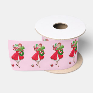 1950 Weihnachten Vintage Dame Satinband