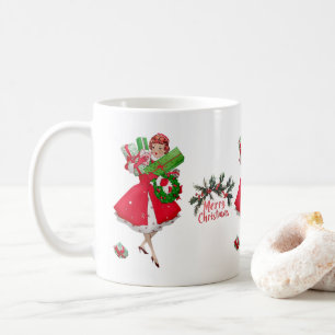 1950 Weihnachten Vintage Lady Frohe Weihnachten Kaffeetasse