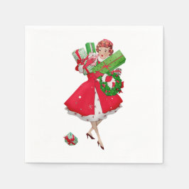 1950 Weihnachten Vintage Lady Napkin Serviette