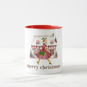 1950 Weihnachten Vintage Lady Shopping Tasse