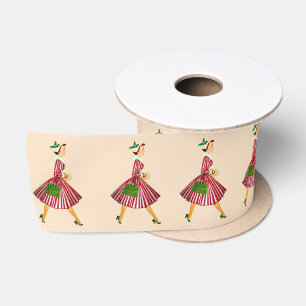 1950 Weihnachtsdame Pink Rot Grün Satinband