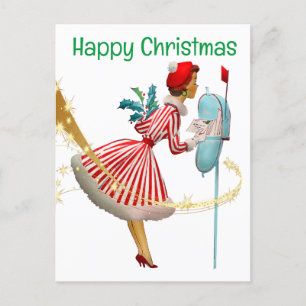 1950 Weihnachtsfrau mit Geschenken Postkarte