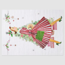 1950 Weihnachtsfrau mit Weihnachtsbaum