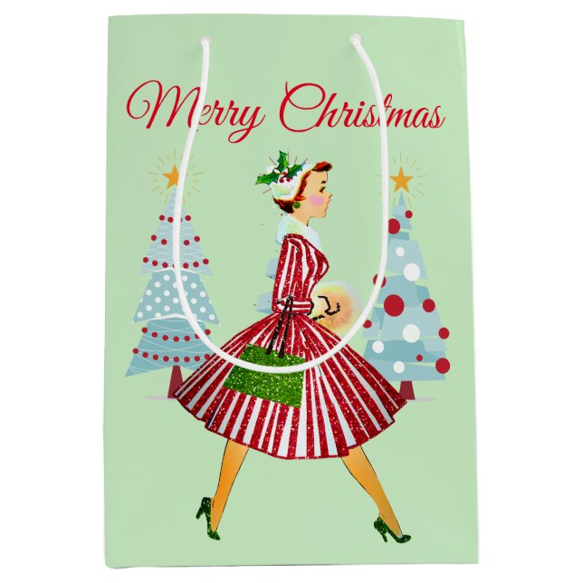 1950 Weihnachtsfrau Mittlere Geschenktüte (Vorderseite)