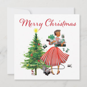 1950 Weihnachtsweihnachtskarte Lady Holiday Card Feiertagskarte