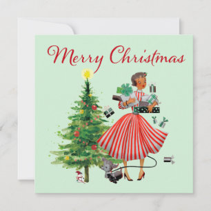 1950 Weihnachtsweihnachtskarte Lady Holiday Card Feiertagskarte